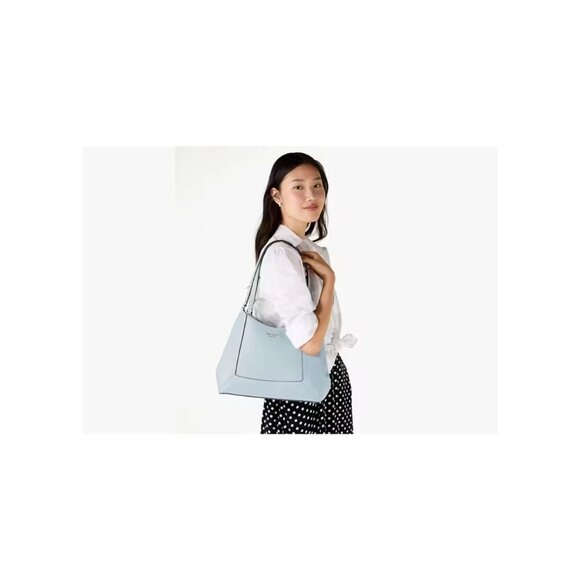 Kate Spade Lena Triple Compartment Shoulder Bag Crisp Sky Blue Pebbled Leather - Picture 2 of 5